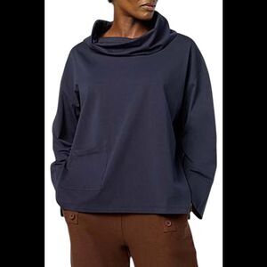 WynneLayers Women's Cotton Curved Hem Cowl Neck Top Navy - Regular